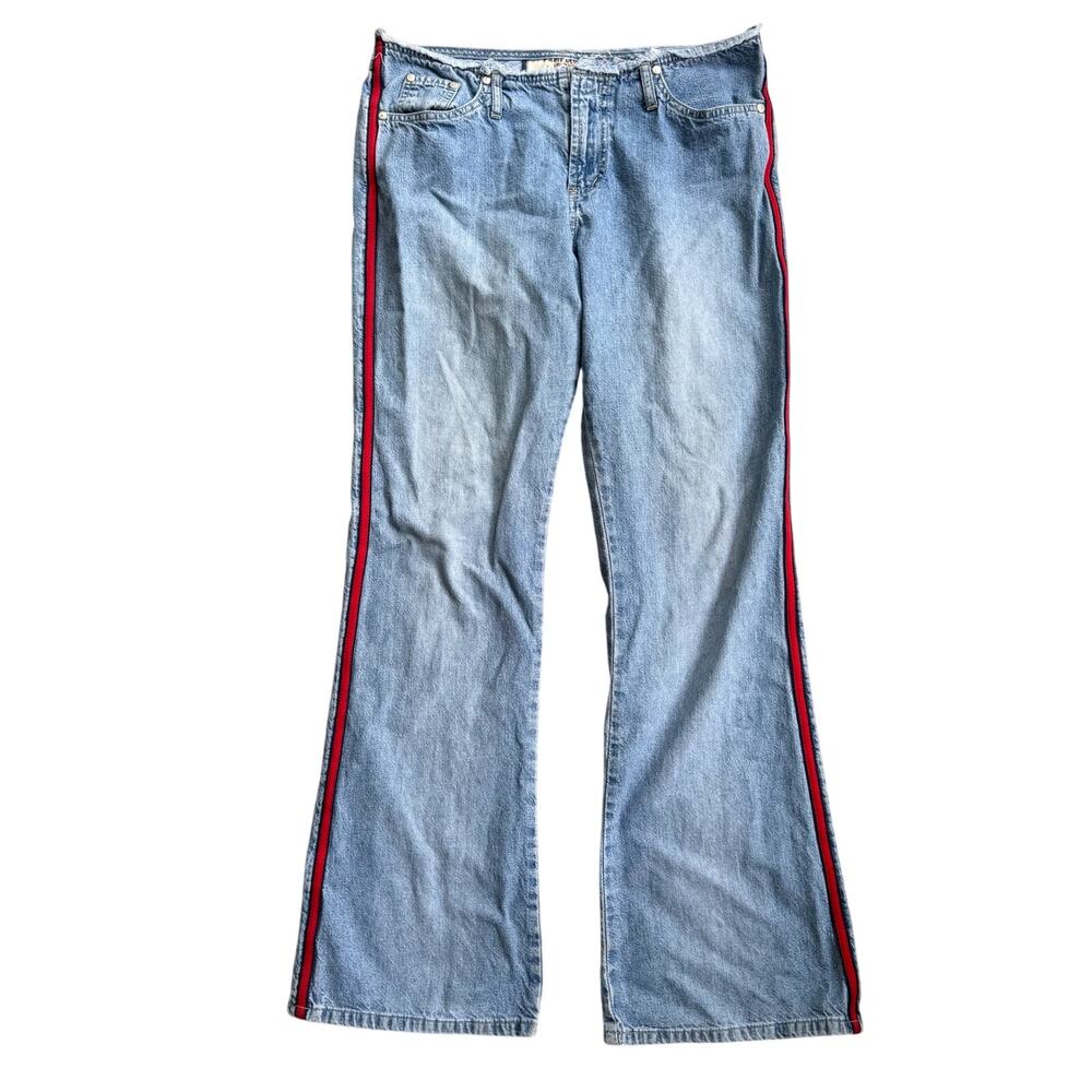 Vtg Y2K Paris Blues Light Wash Flare Jeans Red Side Stripe Racing Trim Size